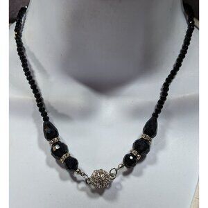 Handmade Glam Goth Glass Beaded Necklace With Rhinestone Accents